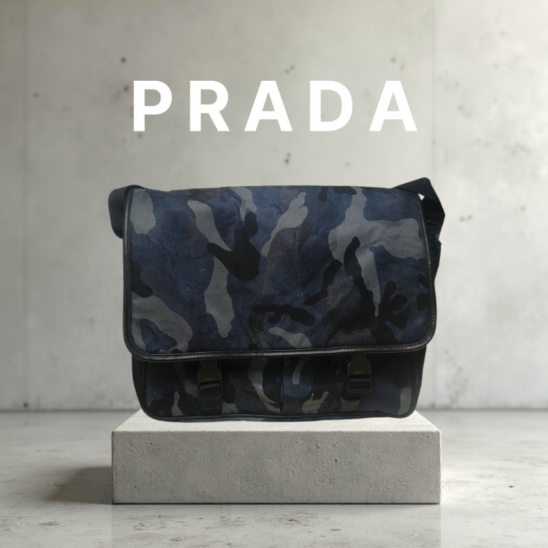 🔥年終狂降🔥【限時降價只到12/31（原23,800）】【8成新】㊣✨PRADA✨普拉達 藍色 迷彩 帆布 皮革 口袋 郵差包 肩背包 斜背包 /二手包/二手精品🌳二手樹屋🌳-0
