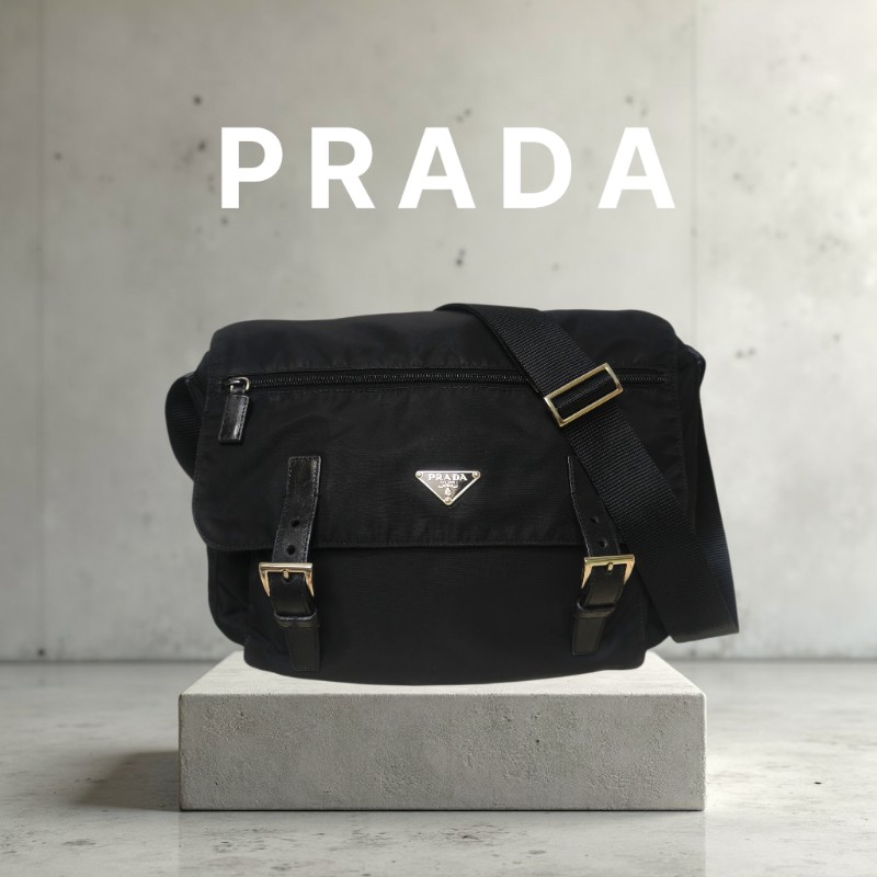 🔥年終狂降🔥【限時降價只到12/31(原18,800)】㊣✨PRADA✨(附防塵袋)普拉達 黑色 帆布 皮革 口袋 郵差包 肩背包 斜背包 /二手包/二手精品🌳二手樹屋🌳-0