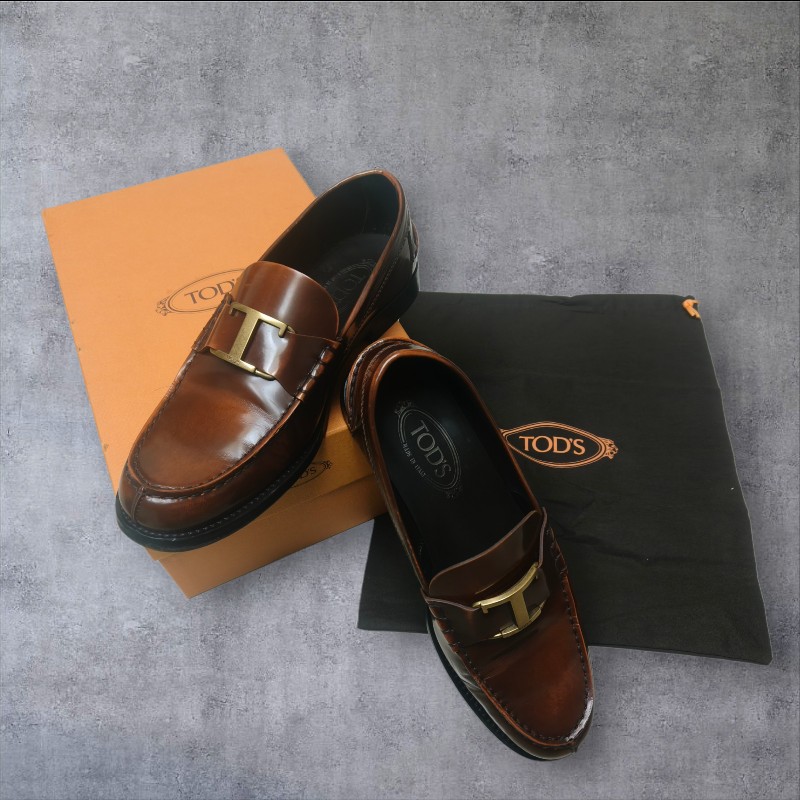 【8成新】㊣✨TOD'S✨（附鞋盒）**尺寸：8 1/2**陶德斯 咖啡色 皮革 漆皮 雲彩感 皮鞋 樂福鞋/二手鞋/二手精品/保證正品🌳二手樹屋🌳-0