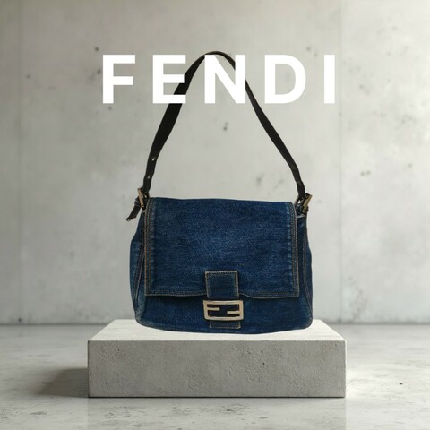 🔥年終狂降🔥【限時降價只到12/31（原22,800）】【8成新】㊣✨ FENDI✨芬迪 藍色 牛仔 掀蓋式 釘釦 法棍包 牛仔包 腋下包 肩背包/二手包/二手精品/保證正品🌳二手樹屋🌳