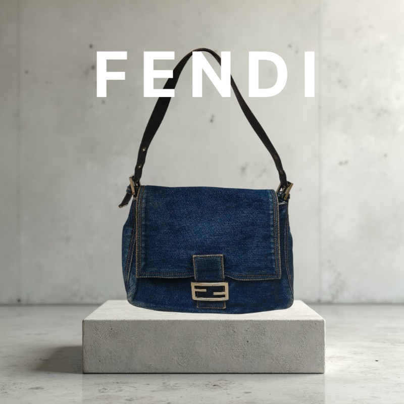 🔥年終狂降🔥【限時降價只到12/31（原22,800）】【8成新】㊣✨ FENDI✨芬迪 藍色 牛仔 掀蓋式 釘釦 法棍包 牛仔包 腋下包 肩背包/二手包/二手精品/保證正品🌳二手樹屋🌳-0