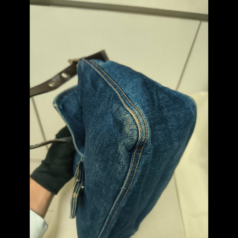 🔥年終狂降🔥【限時降價只到12/31（原22,800）】【8成新】㊣✨ FENDI✨芬迪 藍色 牛仔 掀蓋式 釘釦 法棍包 牛仔包 腋下包 肩背包/二手包/二手精品/保證正品🌳二手樹屋🌳-12