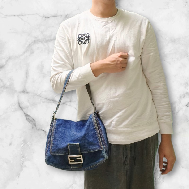 🔥年終狂降🔥【限時降價只到12/31（原22,800）】【8成新】㊣✨ FENDI✨芬迪 藍色 牛仔 掀蓋式 釘釦 法棍包 牛仔包 腋下包 肩背包/二手包/二手精品/保證正品🌳二手樹屋🌳-40