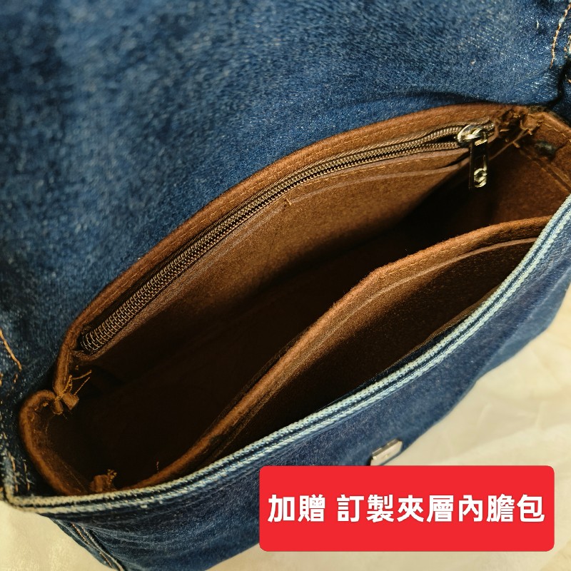 【8成新】㊣✨ FENDI✨芬迪(贈內膽) 藍色 牛仔 掀蓋式 釘釦 法棍包 牛仔包 腋下包 肩背包/二手包/二手精品/保證正品🌳二手樹屋🌳-41