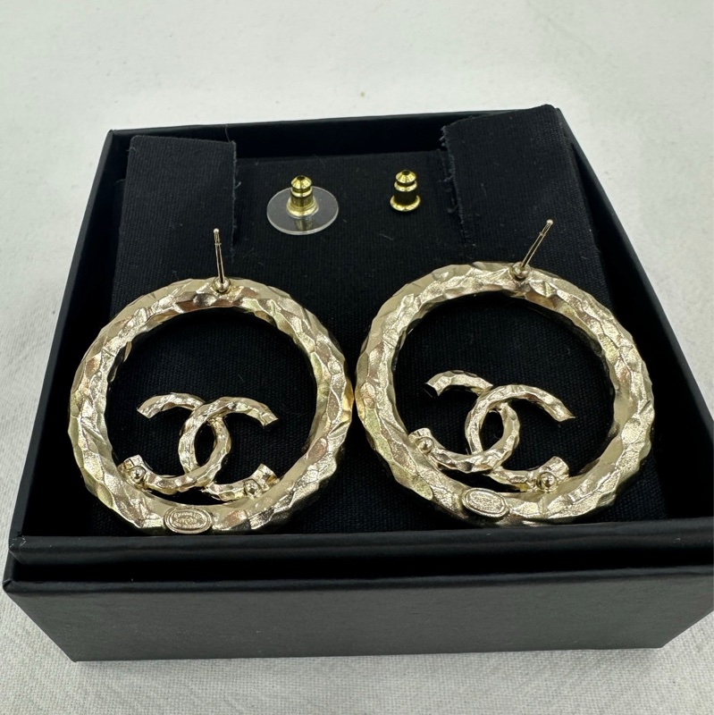 Chanel圓形滿水鑽雙C大logo 大耳環/耳環～-5