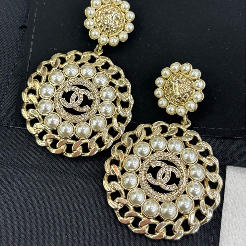 Chanel 香奈兒重工款耳環耳環大珍珠搭配水鑽設計 大氣-0