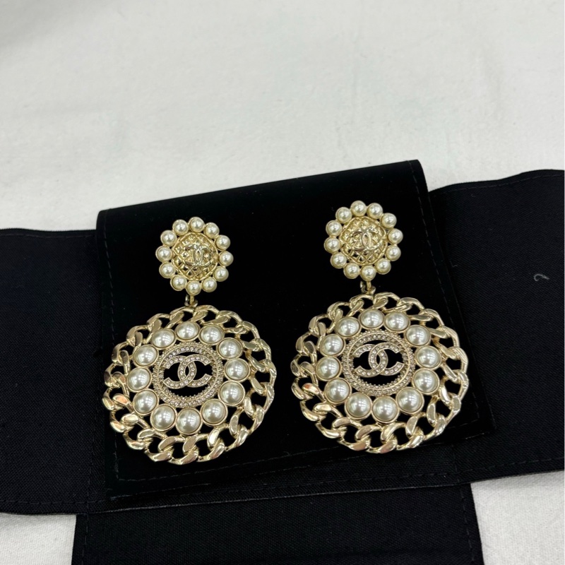 Chanel 香奈兒重工款耳環耳環大珍珠搭配水鑽設計 大氣-1