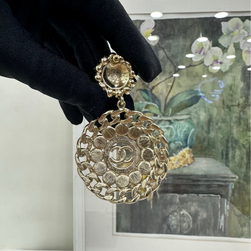 Chanel 香奈兒重工款耳環耳環大珍珠搭配水鑽設計 大氣-5