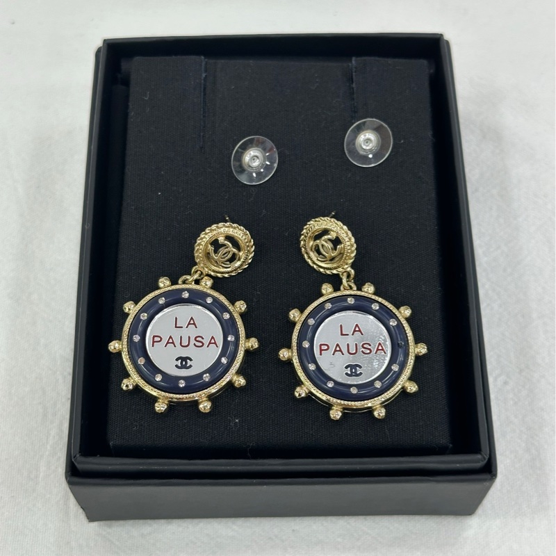 Chanel香奈兒LA PAUSA船舵耳環耳釘 有一隻少了一顆鑽-0