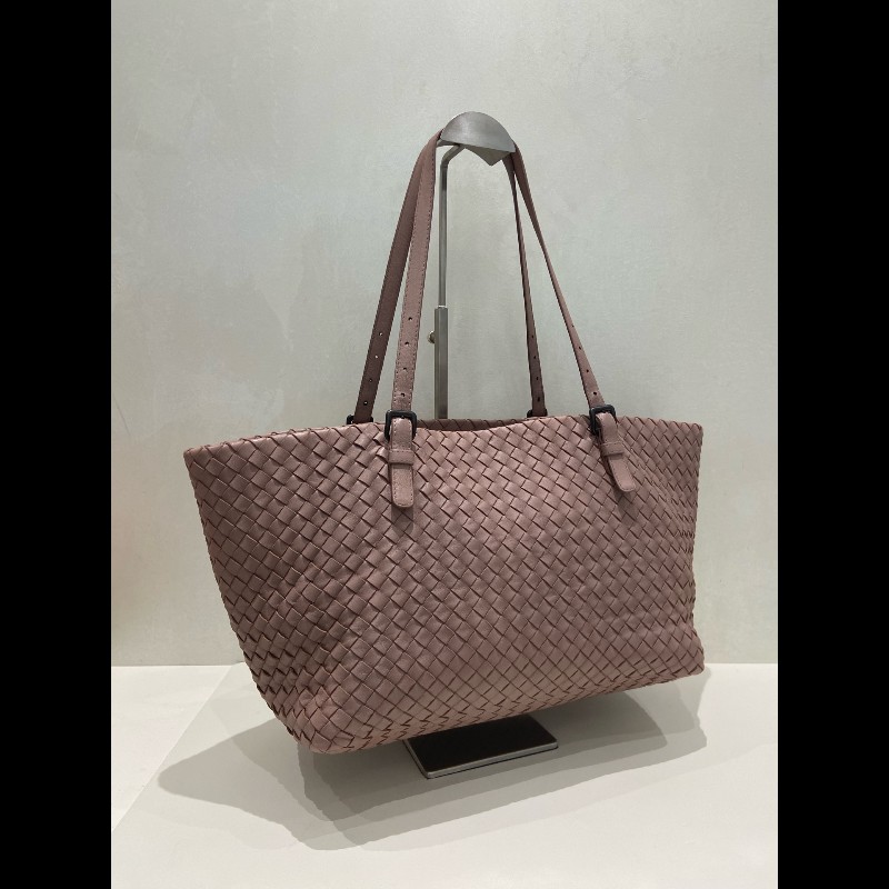 BV全皮編織豆沙粉肩背包-3