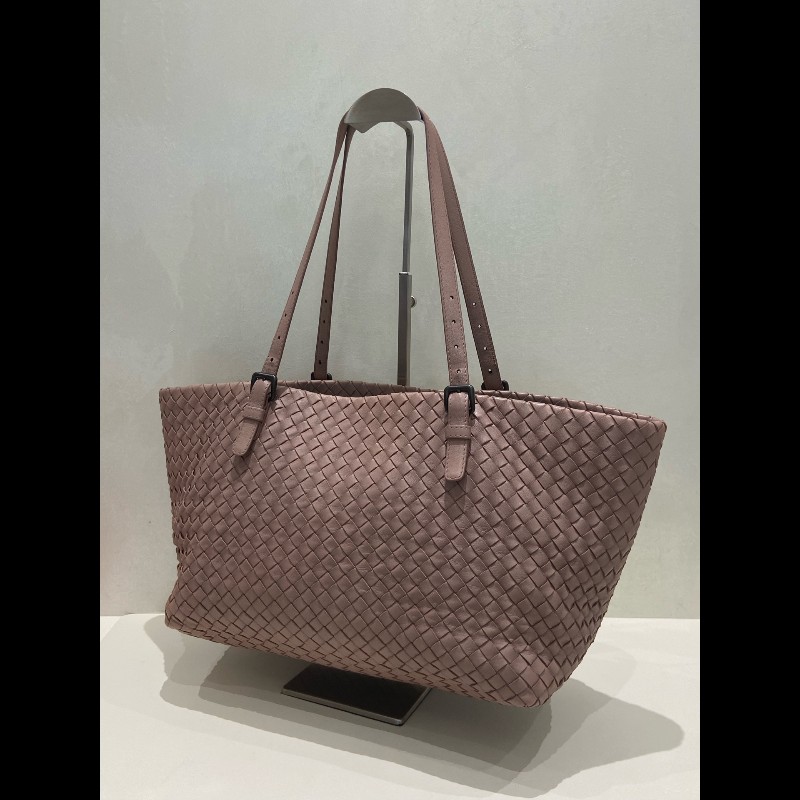 BV全皮編織豆沙粉肩背包-4