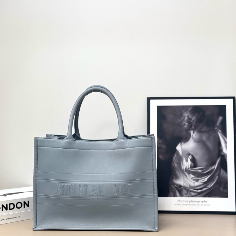 新到🖤Dior字母logo全皮小號book tote托特包 霧霾藍-0