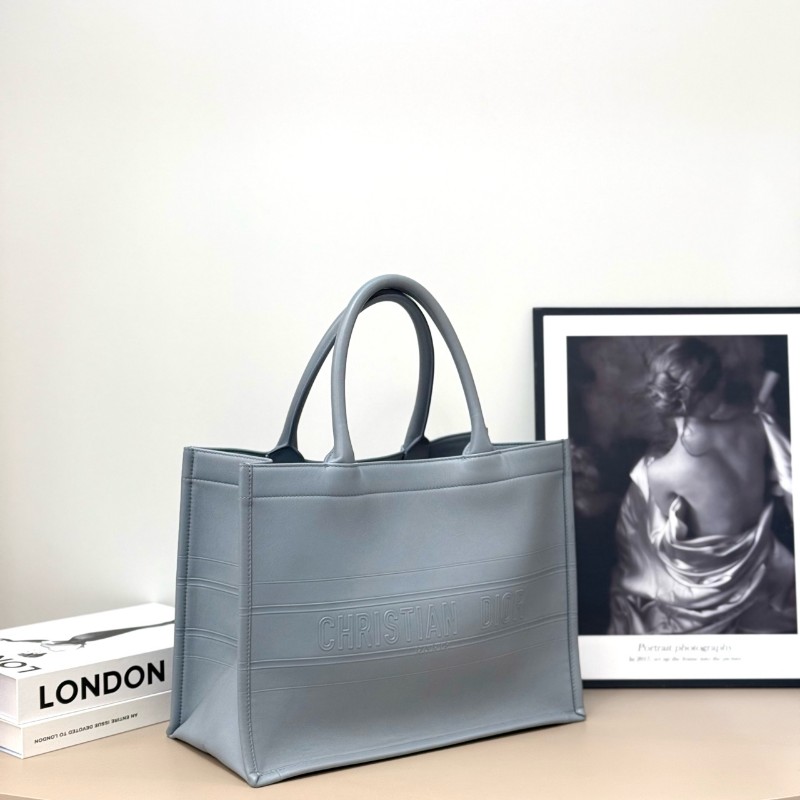 新到🖤Dior字母logo全皮小號book tote托特包 霧霾藍-2
