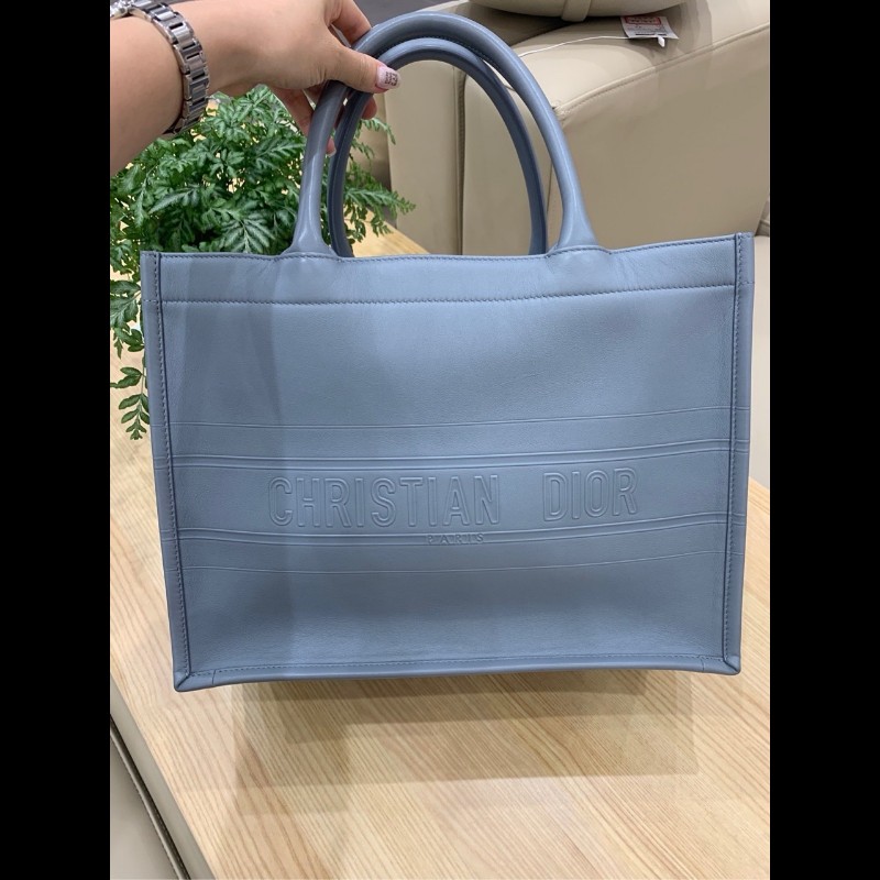 新到🖤Dior字母logo全皮小號book tote托特包 霧霾藍-5