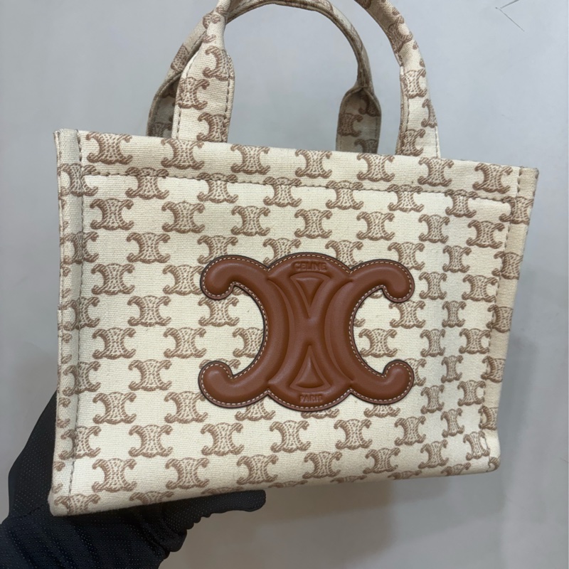 Celine 大logo帆布拼皮革手提肩背包-0