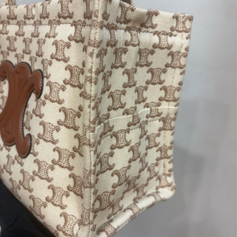 Celine 大logo帆布拼皮革手提肩背包-2