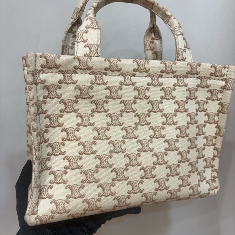 Celine 大logo帆布拼皮革手提肩背包-3