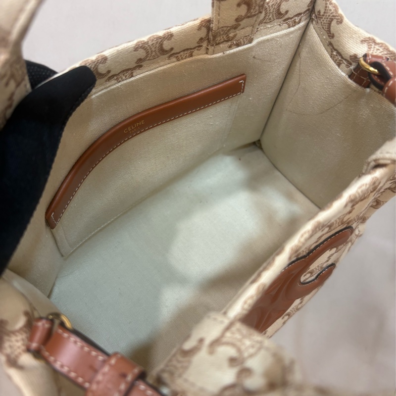 Celine 大logo帆布拼皮革手提肩背包-5