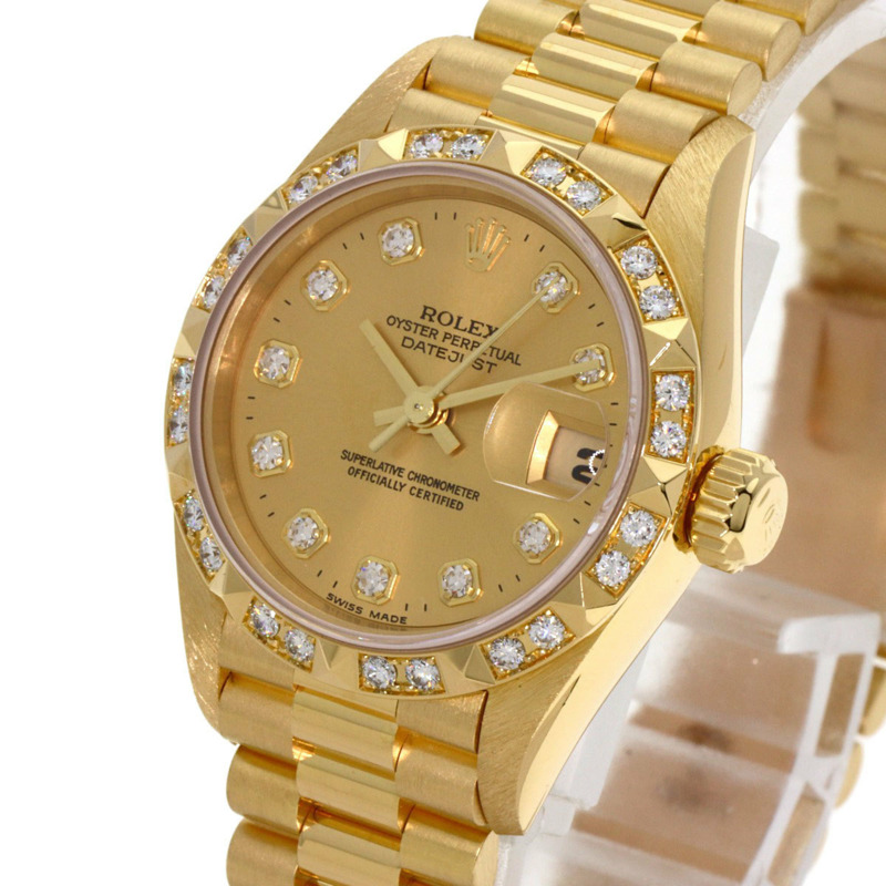 Rolex 69258G Datejust 錶圈鑲嵌 10 顆鑽石，18K 黃金/18KYG/鑽石女士腕錶-2