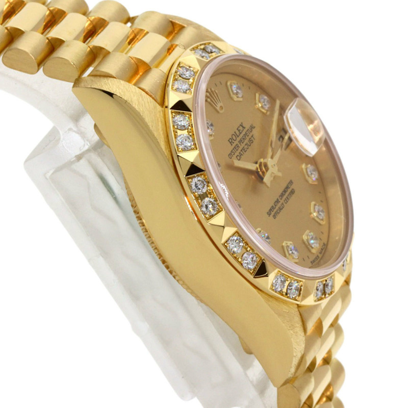 Rolex 69258G Datejust 錶圈鑲嵌 10 顆鑽石，18K 黃金/18KYG/鑽石女士腕錶-5