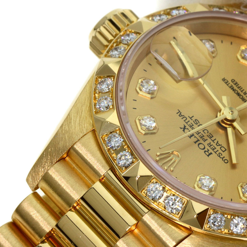 Rolex 69258G Datejust 錶圈鑲嵌 10 顆鑽石，18K 黃金/18KYG/鑽石女士腕錶-13