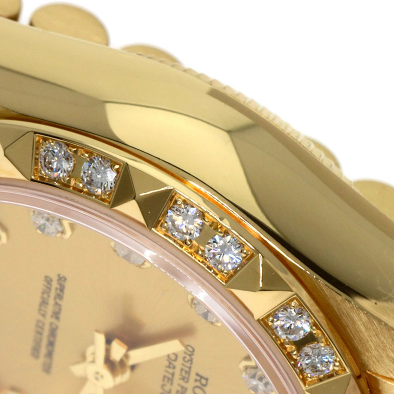Rolex 69258G Datejust 錶圈鑲嵌 10 顆鑽石，18K 黃金/18KYG/鑽石女士腕錶-15