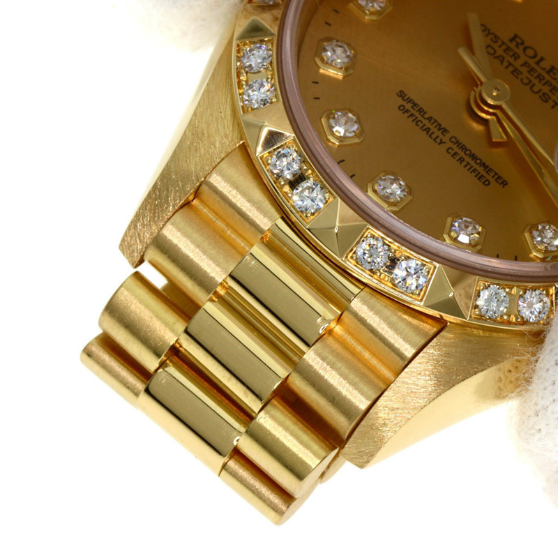 Rolex 69258G Datejust 錶圈鑲嵌 10 顆鑽石，18K 黃金/18KYG/鑽石女士腕錶-16