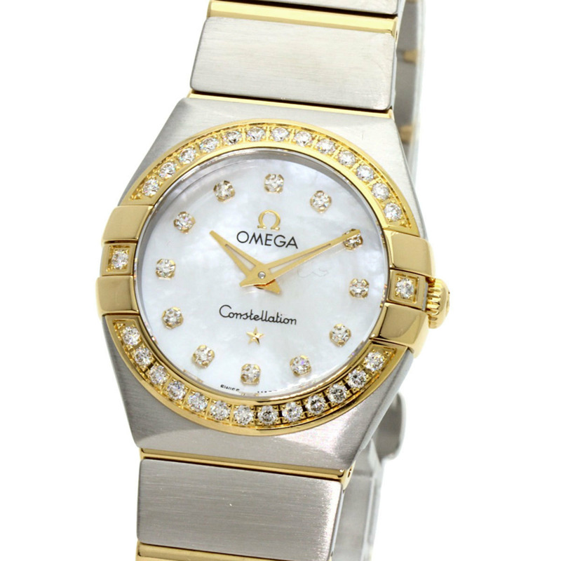 歐米茄 123.25.24.60.55.003 星座系列迷你磨砂鑲鑽腕錶，精鋼/18K黃金錶殼，鑲鑽，女款-2