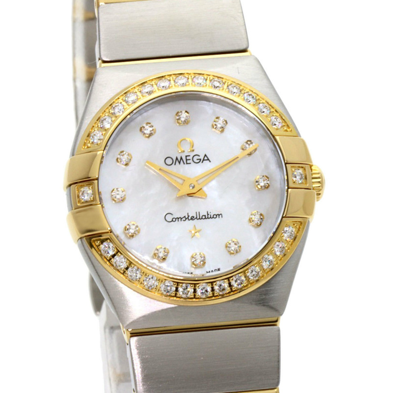歐米茄 123.25.24.60.55.003 星座系列迷你磨砂鑲鑽腕錶，精鋼/18K黃金錶殼，鑲鑽，女款-3