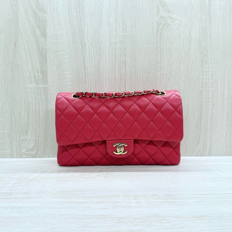 CHANE紅色荔枝牛皮金釦coco25 A01112-0