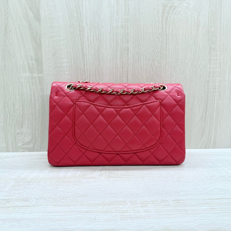 CHANE紅色荔枝牛皮金釦coco25 A01112-1