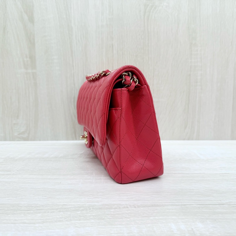 CHANE紅色荔枝牛皮金釦coco25 A01112-2