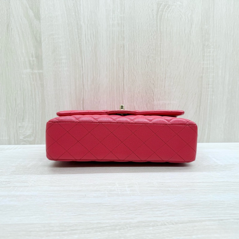 CHANE紅色荔枝牛皮金釦coco25 A01112-5