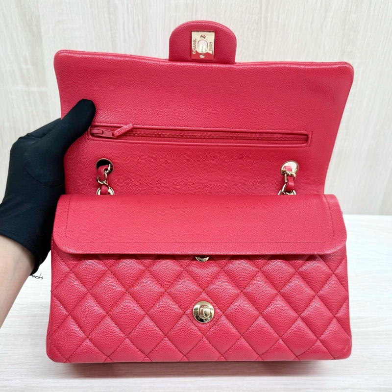 CHANE紅色荔枝牛皮金釦coco25 A01112-8