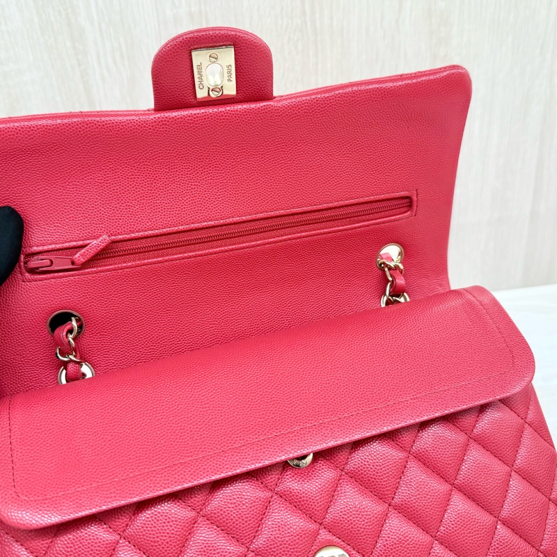 CHANE紅色荔枝牛皮金釦coco25 A01112-9