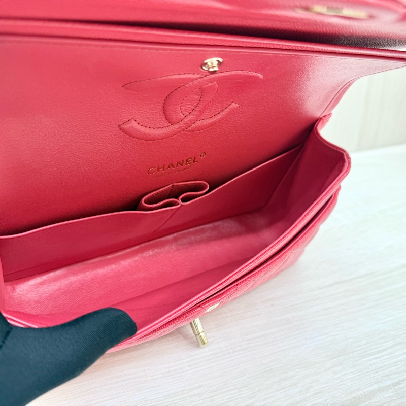 CHANE紅色荔枝牛皮金釦coco25 A01112-10