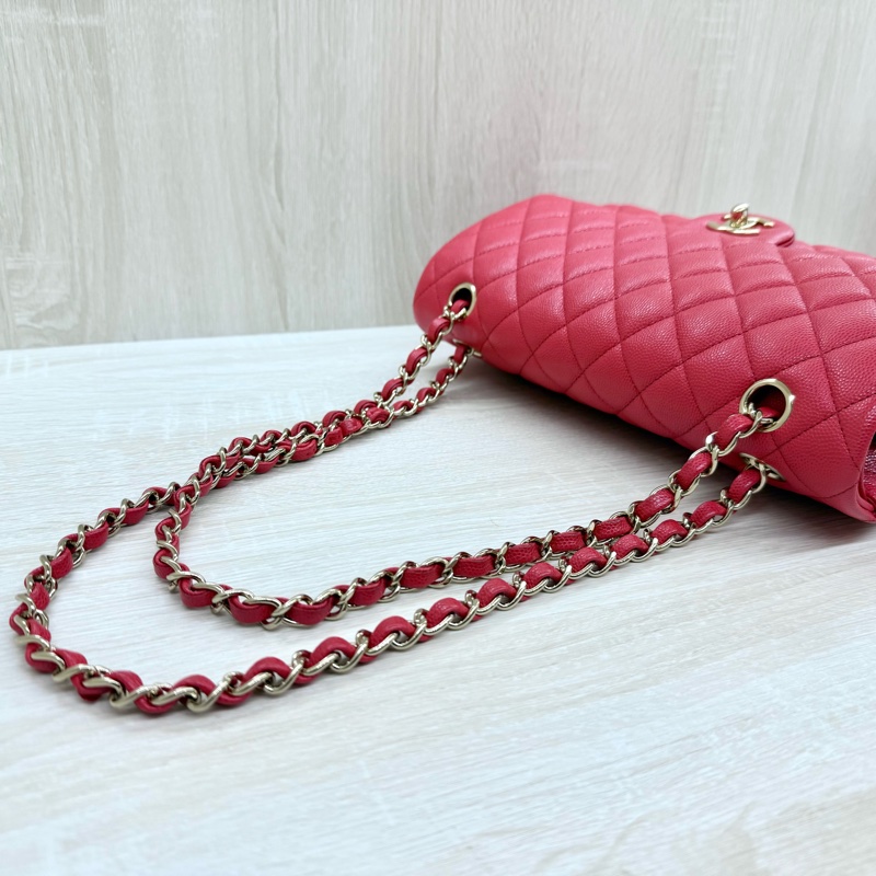 CHANE紅色荔枝牛皮金釦coco25 A01112-12