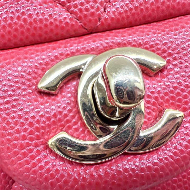 CHANE紅色荔枝牛皮金釦coco25 A01112-13