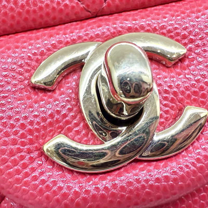 CHANE紅色荔枝牛皮金釦coco25 A01112-14