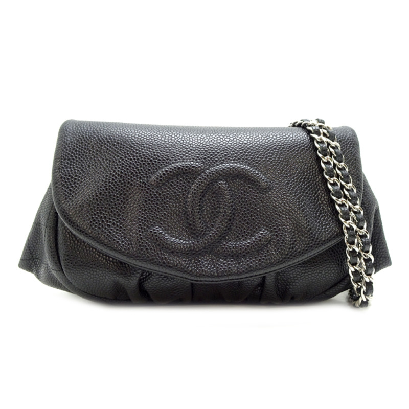 香奈兒半月形鏈條皮夾女士單肩包 A40033 黑色魚子醬皮革-0