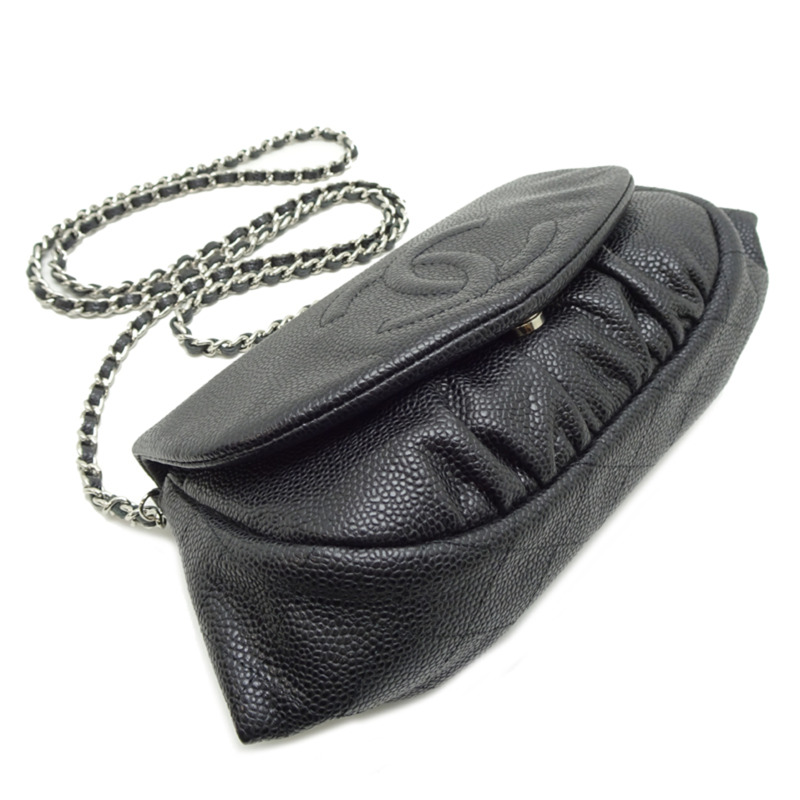 香奈兒半月形鏈條皮夾女士單肩包 A40033 黑色魚子醬皮革-2