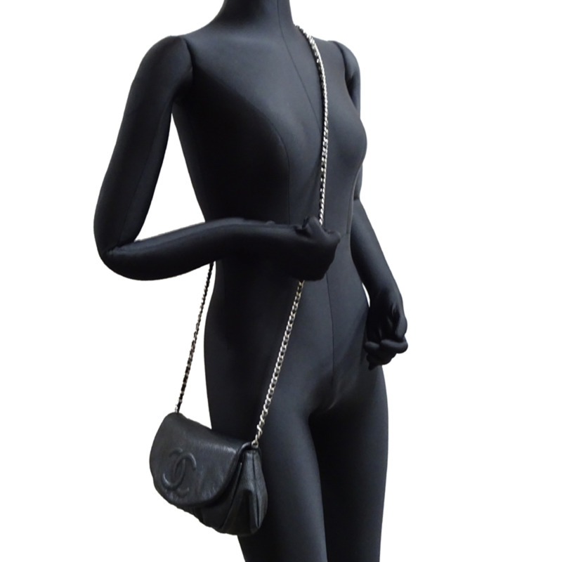 香奈兒半月形鏈條皮夾女士單肩包 A40033 黑色魚子醬皮革-7