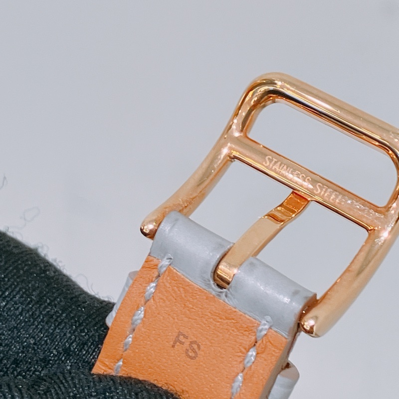 TK1905 HERMES 愛馬仕小號經典H字貝母面連鑽石鱷魚皮帶石英錶HEURE H 21MM WATCH 11 DIAMONDS 0.027CT ALLIGATOR GRIS PERLE X RGHW-19