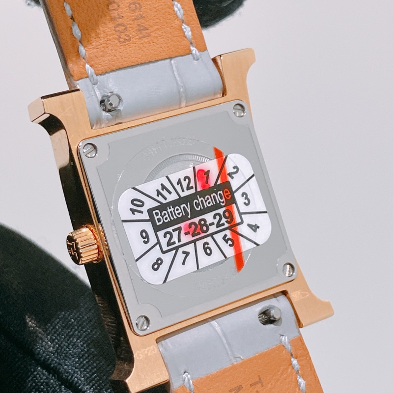 TK1905 HERMES 愛馬仕小號經典H字貝母面連鑽石鱷魚皮帶石英錶HEURE H 21MM WATCH 11 DIAMONDS 0.027CT ALLIGATOR GRIS PERLE X RGHW-22