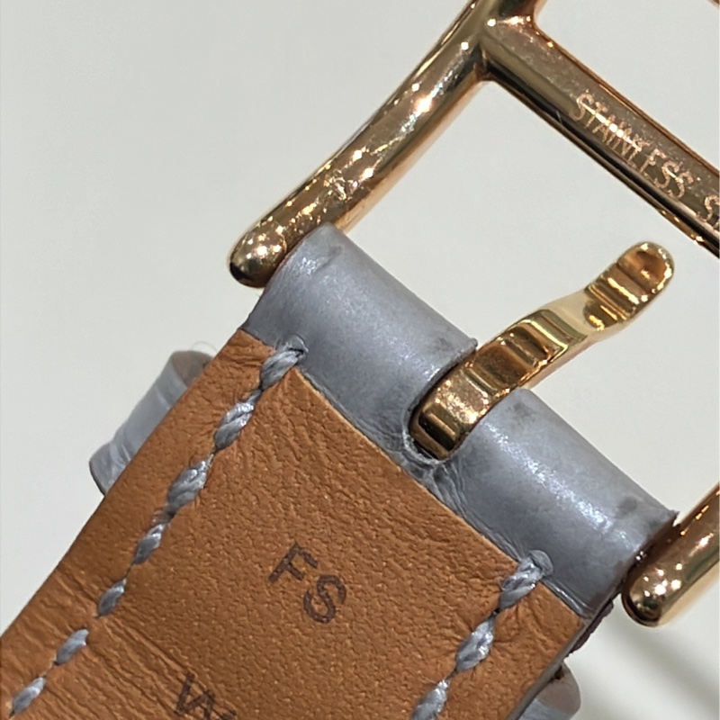 TK1905 HERMES 愛馬仕小號經典H字貝母面連鑽石鱷魚皮帶石英錶HEURE H 21MM WATCH 11 DIAMONDS 0.027CT ALLIGATOR GRIS PERLE X RGHW-26