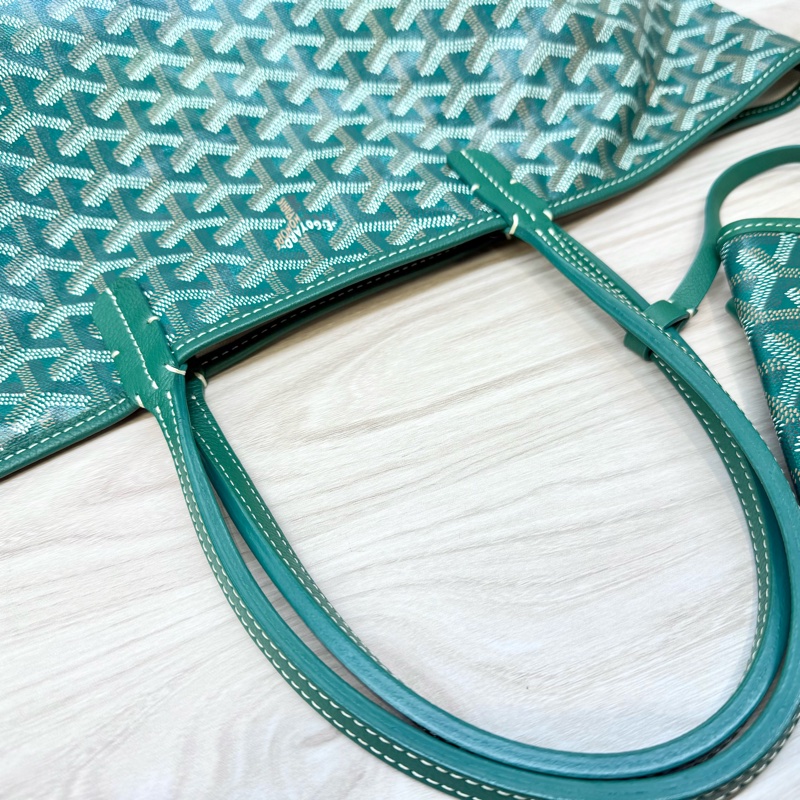 Goyard綠色牛皮飾邊Saint Louis PM托特包-11