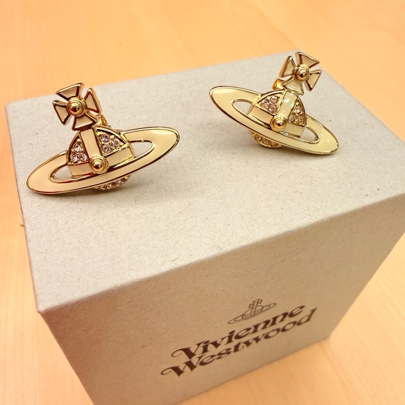 🔥【Vivienne Westwood】Neil Mini Bas Relief Stud 耳環  金色 × 復古玫瑰色｜經典土星｜精緻小款-5