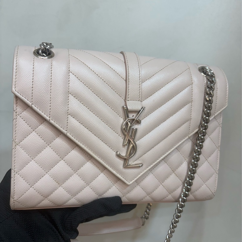 Ysl saint laurent envelop 雙鏈信封包 斜背包 粉色-0