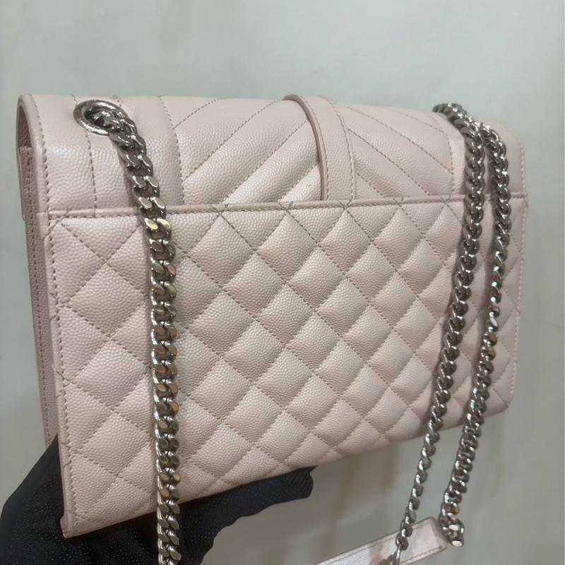 Ysl saint laurent envelop 雙鏈信封包 斜背包 粉色-4