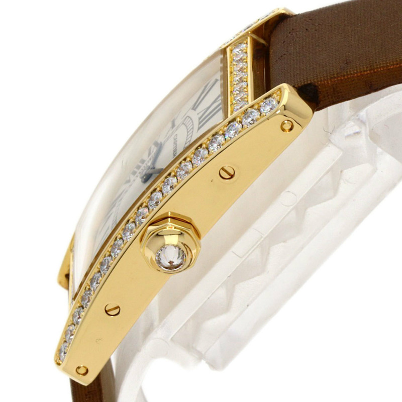 卡地亞 Tank Américaine SM 女士腕錶 WB707231，18K黃金錶殼，緞面皮革錶帶，鑲嵌鑽石-4